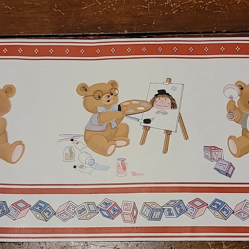 Vintage Borden Wallpaper Border Lot of 5 WB752 15 Feet Each Baby Teddy Bear